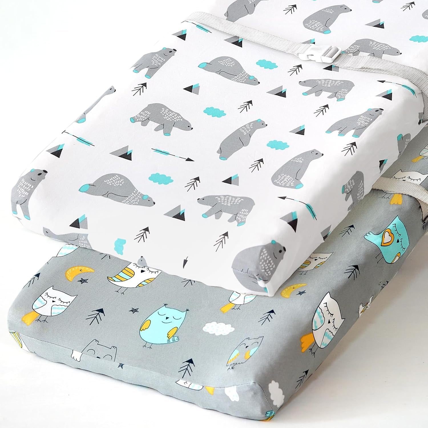 Stretchy-Changing-Pad-Covers- Carddle Sheet Set for Baby Boys Girls,2 Pack Jersey Knit,Owl & Bear
