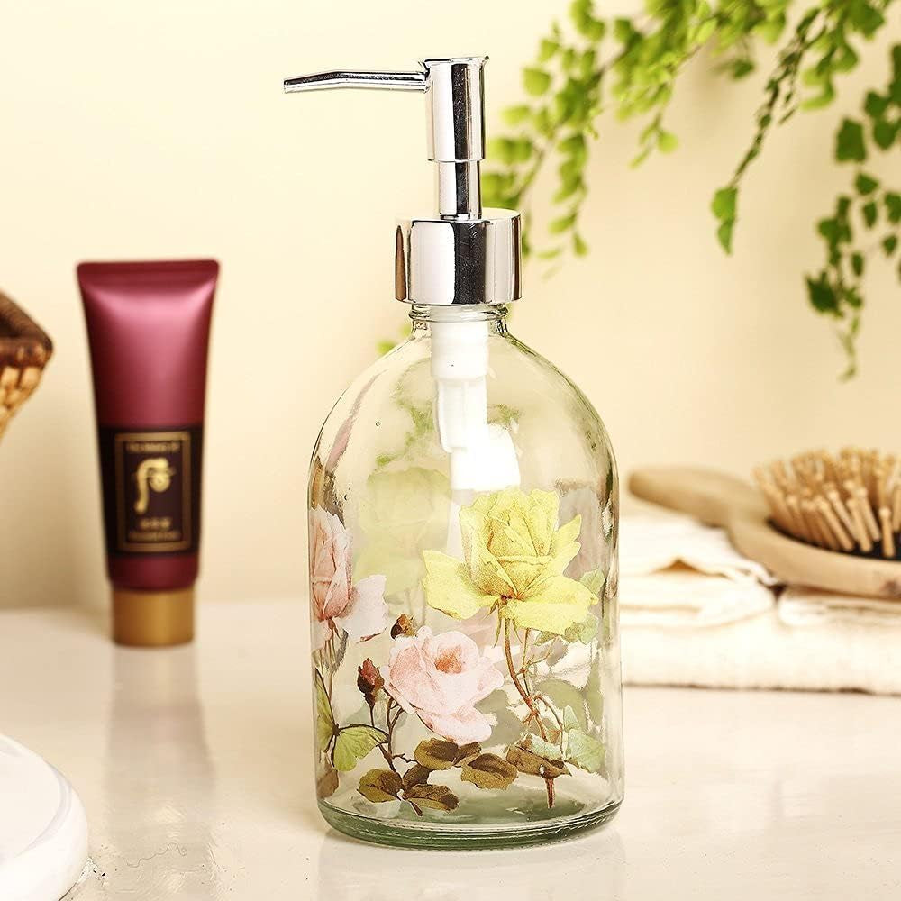 Glass Soap Dispenser Bottle with Pump,Refillable Liquid Hand Soap Dispenser for Bathroom, Kitchen Soap Dispenser 17 Oz